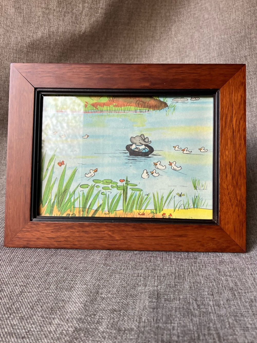 Framed original 1938 Babar Book Illustration NOT a reproduction 9x7